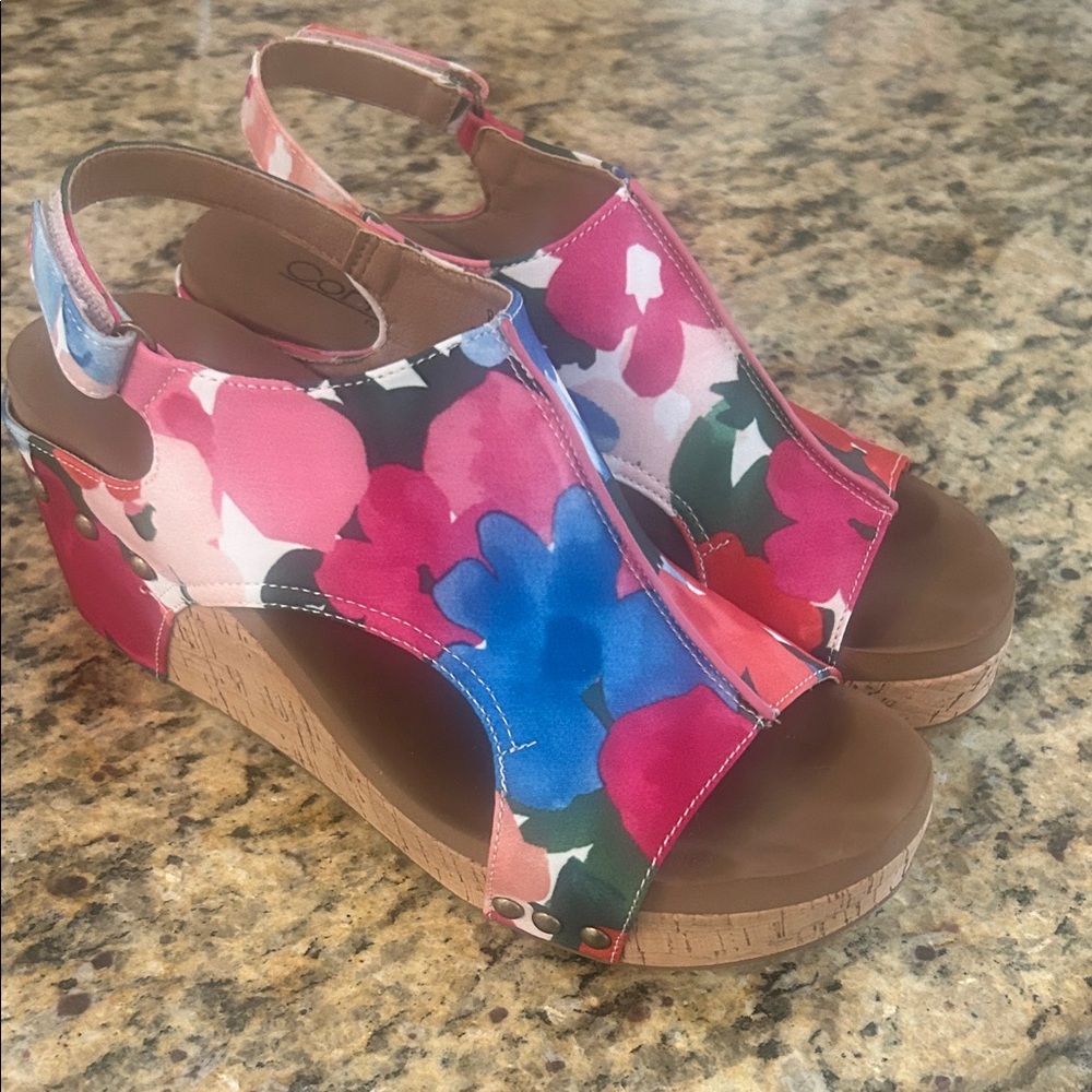 Colorful Corkys Floral Wedge Sandals